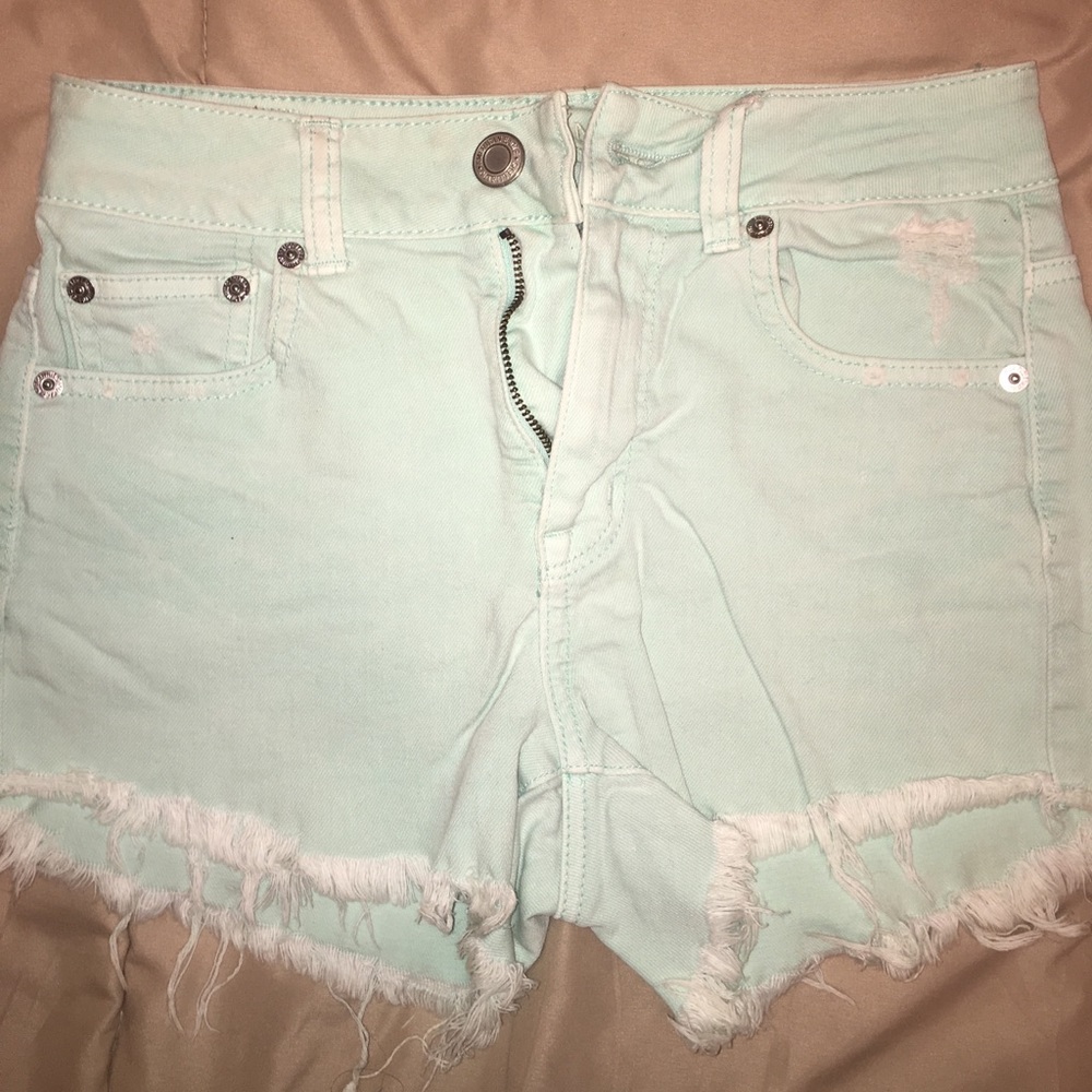 Teal fringe shorts